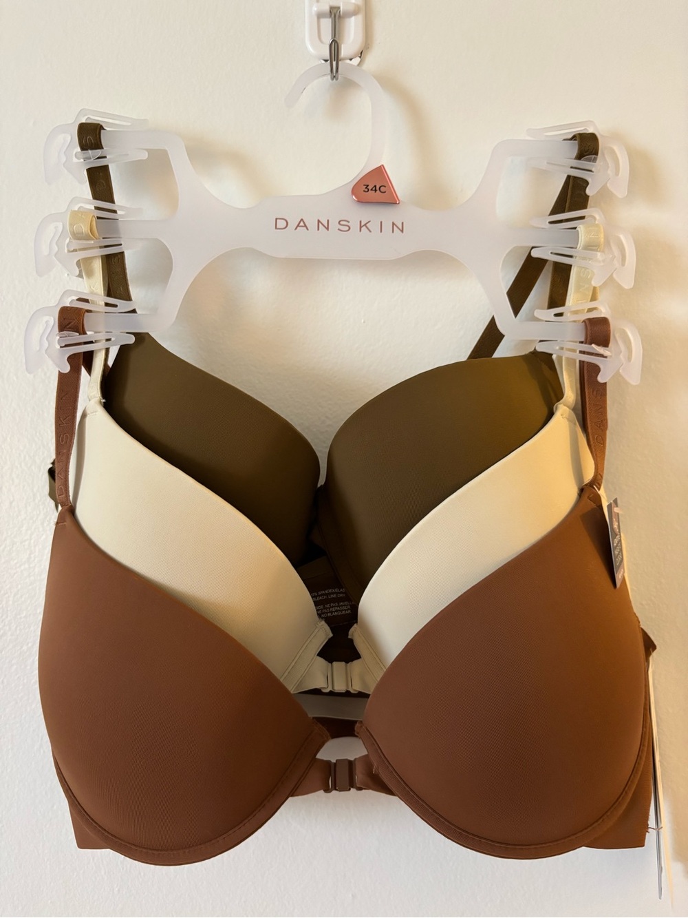 Danskin 3-Pack T-Shirt Bras in Brown, Cream & Olive